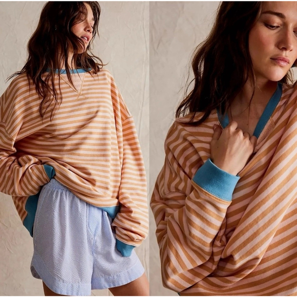 NWT Free People Classic Striped Crew Latte Combo Size XL - Picture 2 of 8